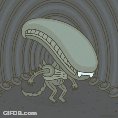 A Cartoon Drawing Of An Alien With A Long Nose GIF
