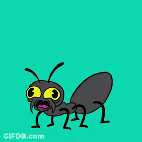 A Cartoon Drawing Of An Ant Flexing His Muscles On A Green Background GIF