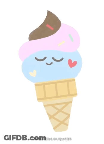 A Cartoon Drawing Of An Ice Cream Cone With A Face And Hearts GIF