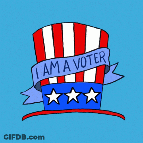 A Cartoon Drawing Of An Uncle Sam Hat With A Banner That Says I Am A Voter GIF
