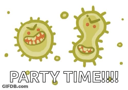 A Cartoon Drawing Of Bacteria With The Words Party Time Written Below Them GIF