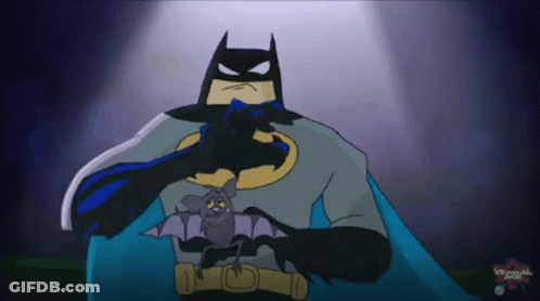 A Cartoon Drawing Of Batman Holding A Bat And The Words Visual On The Bottom GIF
