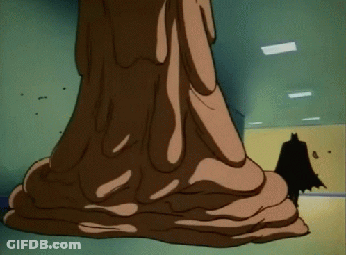 A Cartoon Drawing Of Batman Standing Next To A Statue Of A Tree GIF