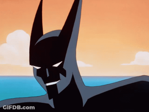 A Cartoon Drawing Of Batman With A Sunset Background GIF