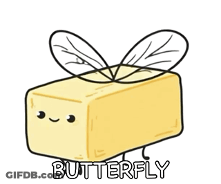 A Cartoon Drawing Of Butter With Wings And The Word Butterfly GIF