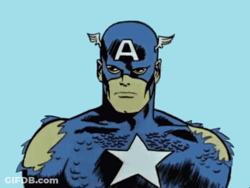 A Cartoon Drawing Of Captain America With The Letter A On His Cap GIF