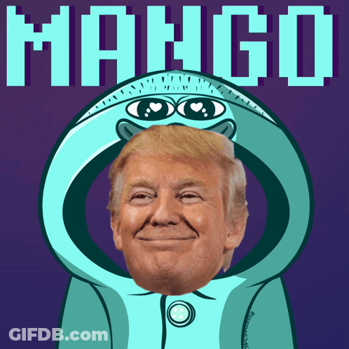 A Cartoon Drawing Of Donald Trump With The Word Mango On The Bottom GIF