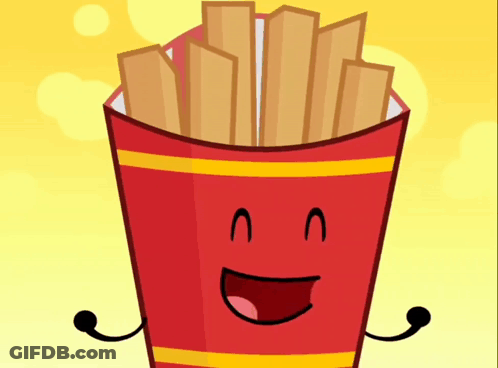 A Cartoon Drawing Of French Fries With A Smiling Face And Arms GIF