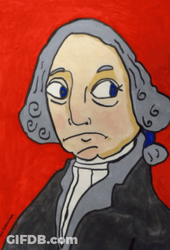 A Cartoon Drawing Of George Washington On A Red Background With A Watermark That Says Robert Simpson GIF