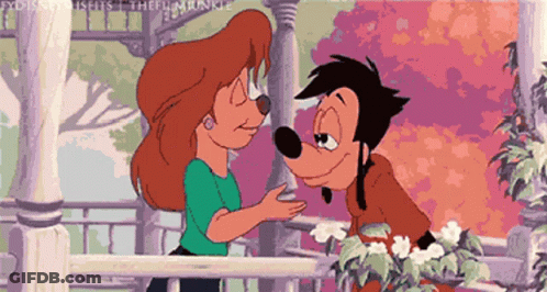 A Cartoon Drawing Of Goofy And A Woman With The Words " Thefilmmunk " On The Bottom GIF