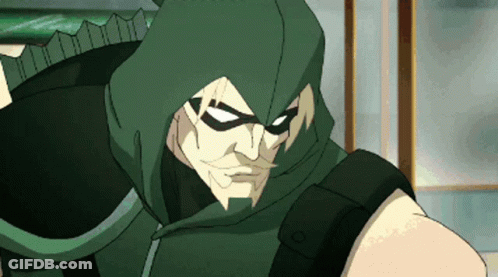 A Cartoon Drawing Of Green Arrow With A Hood GIF
