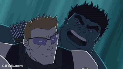 A Cartoon Drawing Of Hawkeye And Hulk GIF