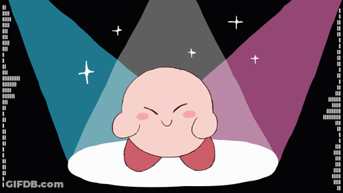 A Cartoon Drawing Of Kirby With A Spotlight Shining On Him GIF