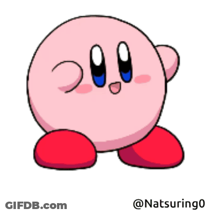 A Cartoon Drawing Of Kirby With Blue Eyes GIF