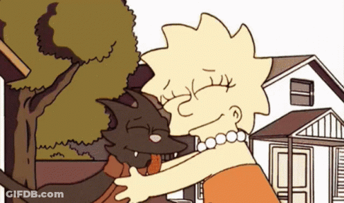 A Cartoon Drawing Of Lisa Simpson Hugging A Dog GIF