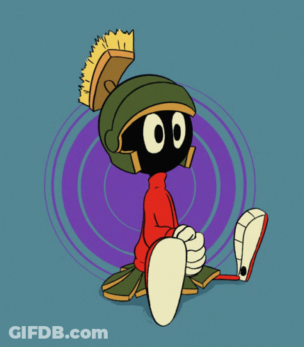 A Cartoon Drawing Of Marvin The Martian With A Purple Background GIF