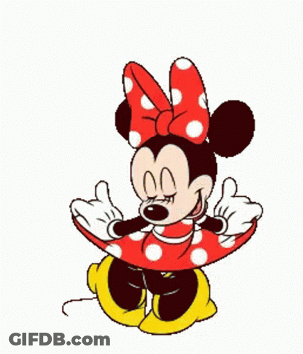 A Cartoon Drawing Of Minnie Mouse Wearing A Red And White Polka Dot Dress GIF