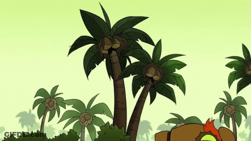 A Cartoon Drawing Of Palm Trees With Coconuts GIF