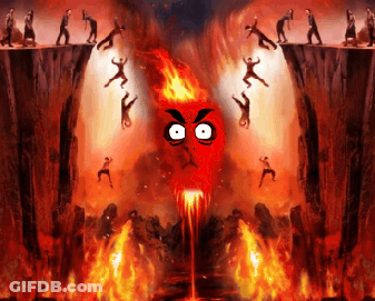 A Cartoon Drawing Of People Falling Into Hell With A Red Face In The Middle GIF