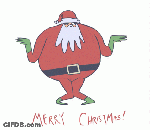 A Cartoon Drawing Of Santa Claus With The Words Merry Christmas Written Below Him GIF