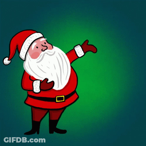 A Cartoon Drawing Of Santa Claus With The Words Stay Behind Him GIF