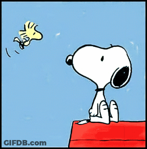 A Cartoon Drawing Of Snoopy And Woodstock With A Heart In A Balloon GIF
