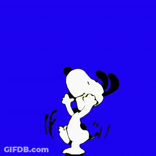 A Cartoon Drawing Of Snoopy Dancing On A Green Background GIF