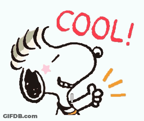 A Cartoon Drawing Of Snoopy Giving A Thumbs Up And The Word Cool Below Him GIF