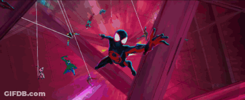 A Cartoon Drawing Of Spider-Man Hanging From A Wall GIF
