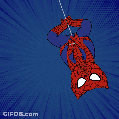 A Cartoon Drawing Of Spider Man Hanging Upside Down GIF