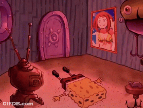 A Cartoon Drawing Of Spongebob Laying On The Floor GIF