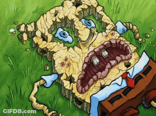 A Cartoon Drawing Of Spongebob Laying On The Ground With A Cloud In The Background That Says Rain GIF