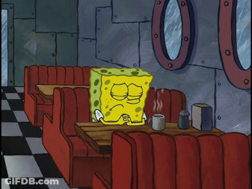 A Cartoon Drawing Of Spongebob Sitting At A Table In A Diner GIF