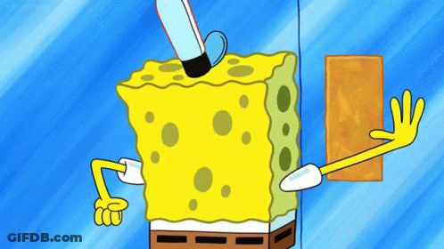 A Cartoon Drawing Of Spongebob Squarepants Holding A Piece Of Wood GIF