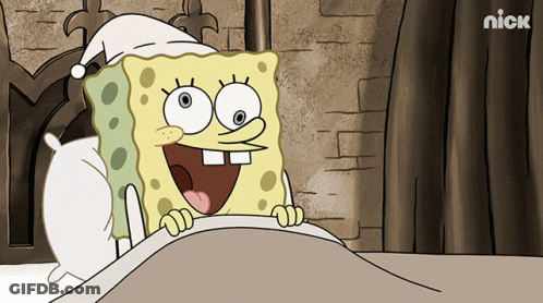 A Cartoon Drawing Of Spongebob Wearing A Nightcap GIF