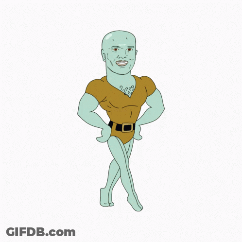 A Cartoon Drawing Of Squidward From The Spongebob Squarepants Showing Off His Muscles GIF