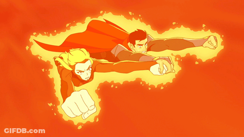 A Cartoon Drawing Of Superman And Lois Lane GIF