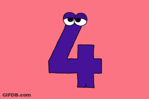A Cartoon Drawing Of The Number Four With Big Eyes . GIF