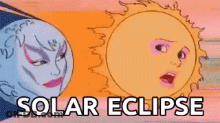 A Cartoon Drawing Of The Sun And Moon With The Words Solar Eclipse Below Them GIF