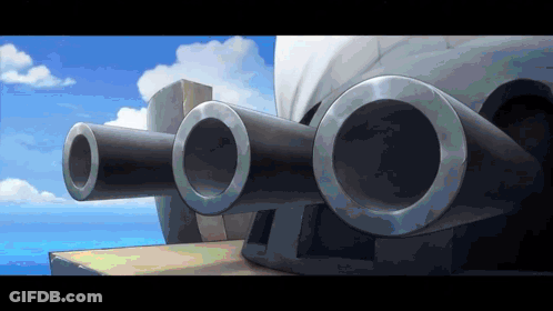 A Cartoon Drawing Of Three Cannons On A Boat GIF