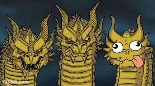 A Cartoon Drawing Of Three Dragons With One Sticking Out Its Tongue GIF