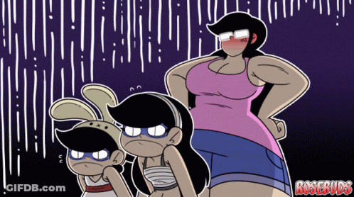 Cartoon Girls With Rosebuds Text GIF