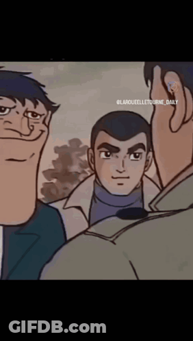A Cartoon Drawing Of Three Men With A Caption That Says @Larouelletqurne_daily GIF