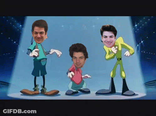 A Cartoon Drawing Of Three Men With Their Faces On Them GIF