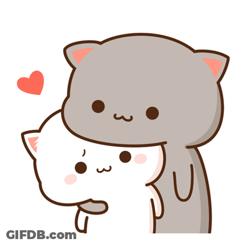 A Cartoon Drawing Of Two Cats Hugging Each Other With A Heart In The Background GIF
