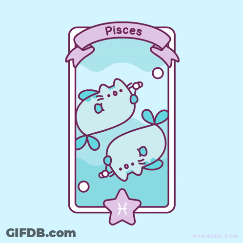 A Cartoon Drawing Of Two Fish With The Word Pisces Written Above Them GIF