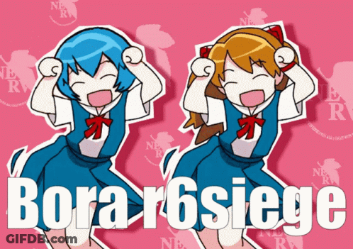 A Cartoon Drawing Of Two Girls With Bora R6siege Written In White GIF