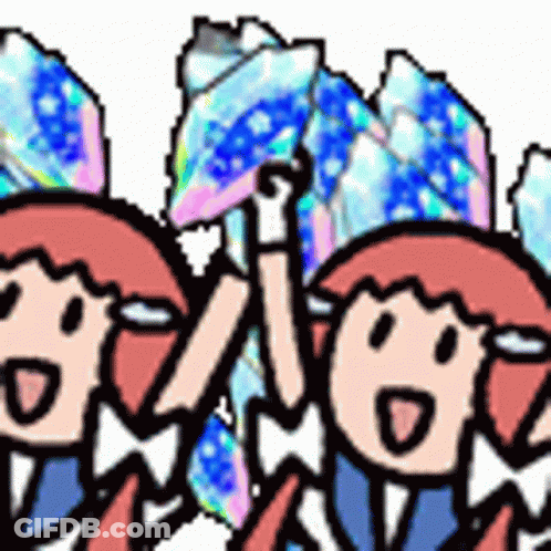 A Cartoon Drawing Of Two Girls With Wings Holding Up Their Hands In The Air GIF