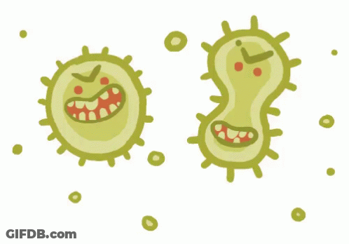 A Cartoon Drawing Of Two Green Bacteria With Smiley Faces GIF