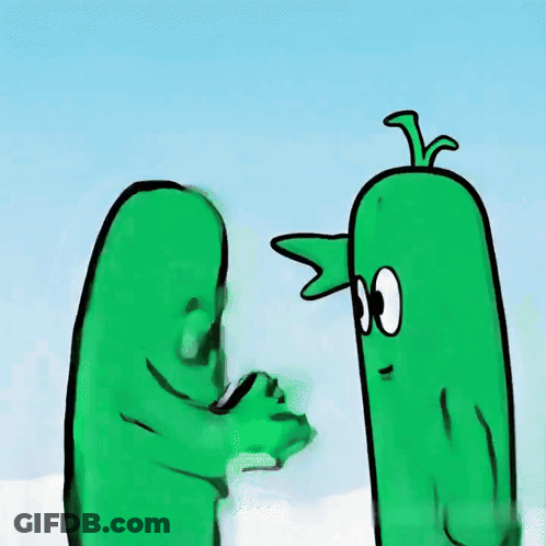 A Cartoon Drawing Of Two Green Vegetables Talking To Each Other GIF